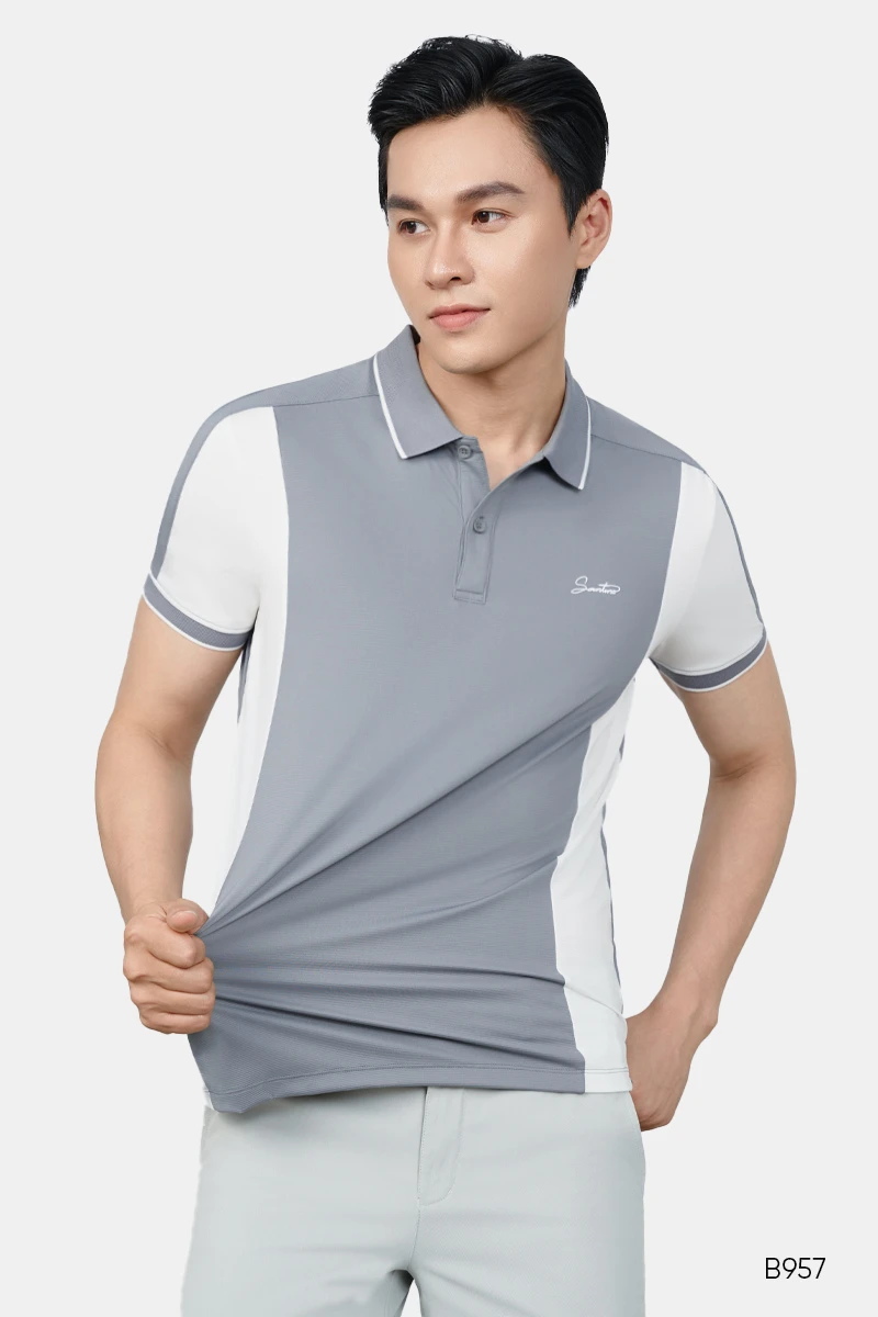 Áo polo thể thao phối màu nam Santino màu ghi | B957